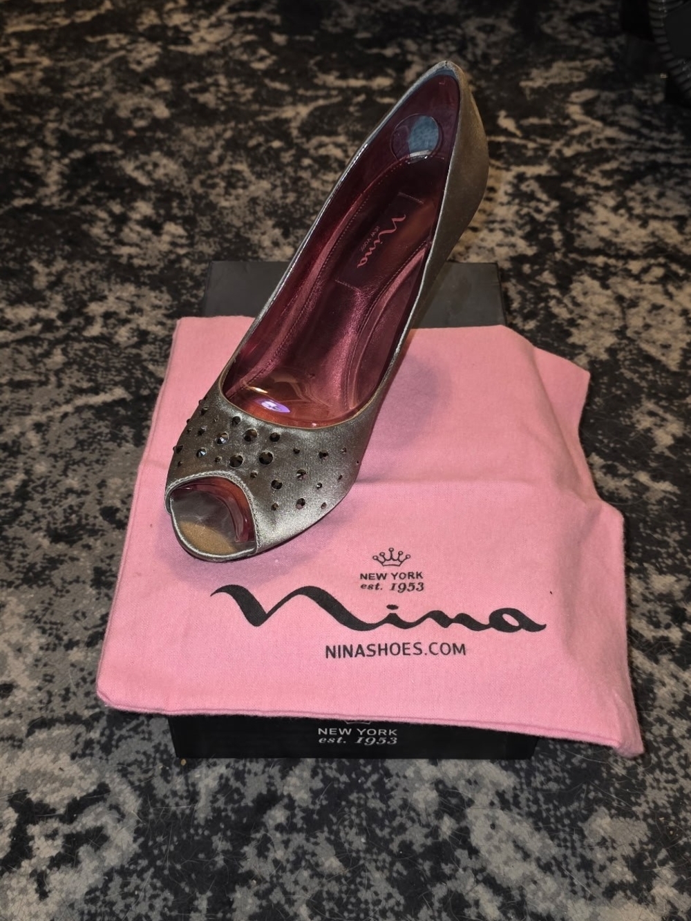 Nina Metallic Peep-Toe Pump in Bronze